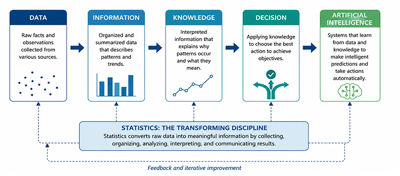 Statistics transforms raw data into meaningful information, enabling intelligent decisions.